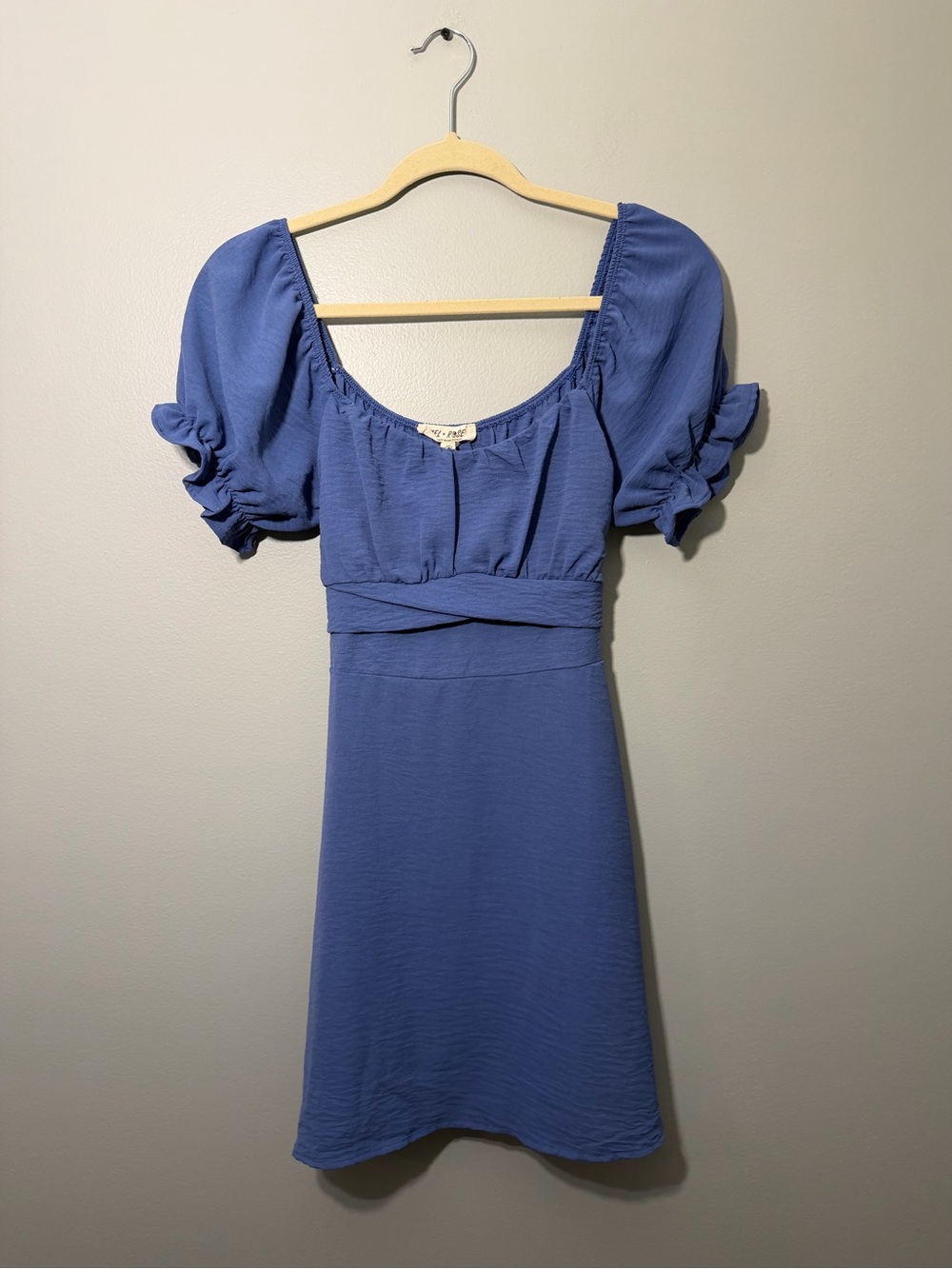 Puff-Sleeve Mini Dress in Periwinkle Blue